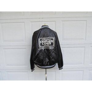 1970s Black bowling Jacket Eastgate lanes, black nylon bowling jacket, XL